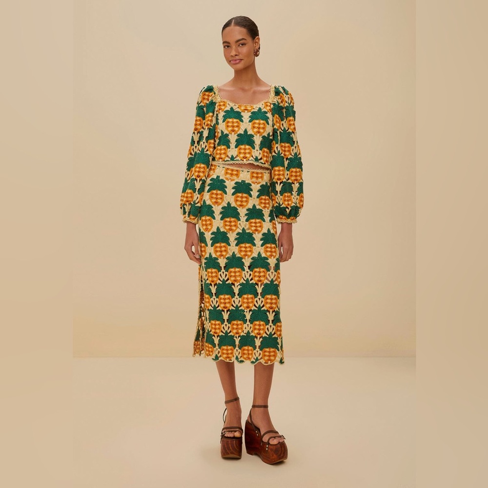 Farm Rio Sand Pineapple Crochet Skirt